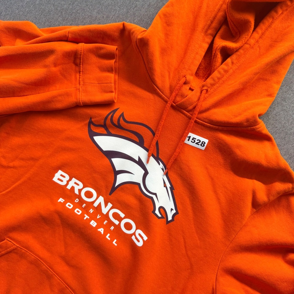 Majestic Denver Broncos Football Hoodie Mens Large Orange Pullover Sweatshirt